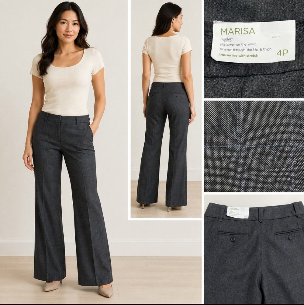 NWT Business Casual LOFT Marisa Women's Wide Leg Trouser Petite 4P Gray Plaid